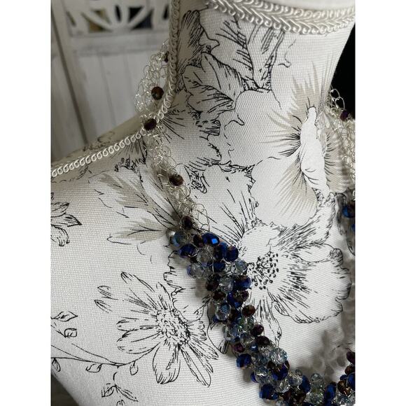 Handmade Blue Purple Beaded Necklace Fully Wire Wrapped Artisan - Picture 2 of 5